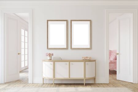 Modern hallway. Interior and frame mockup. 3d render.の写真素材