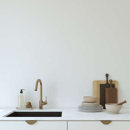 Modern kitchen interior. Interior mockup. 3d render.の写真素材
