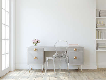 Interior of home office. interior mockup. 3d rendering.の写真素材