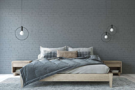 modern bedroom. interior mockup. 3d rendering.