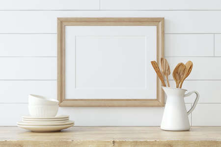 Farmhouse kitchen interior. frame mockup. 3d rendering.の写真素材