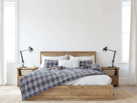 Teen bedroom. interior mockup. Bedroom for boy in classical style. 3d rendering.の写真素材