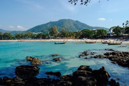 Beautiful turquoise sea and white sand on Kata beach, Phuket.の写真素材