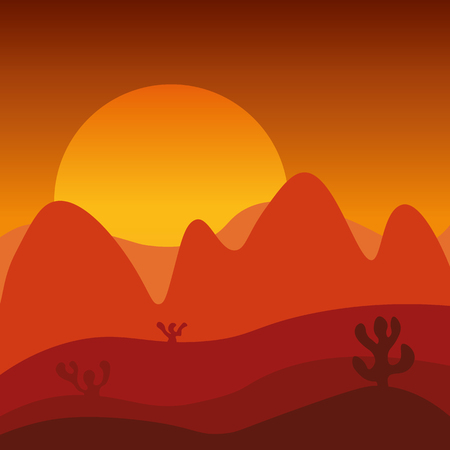 Landscape sunset in dry desert vector illustrationのイラスト素材