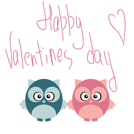 Cute romantic owl in love on valentine day. Creative design concept for invitation, holiday or postcard.のイラスト素材