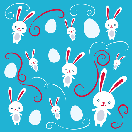 Easter rabbits, easter funny bunny. Happy characters, eggs and sign textのイラスト素材
