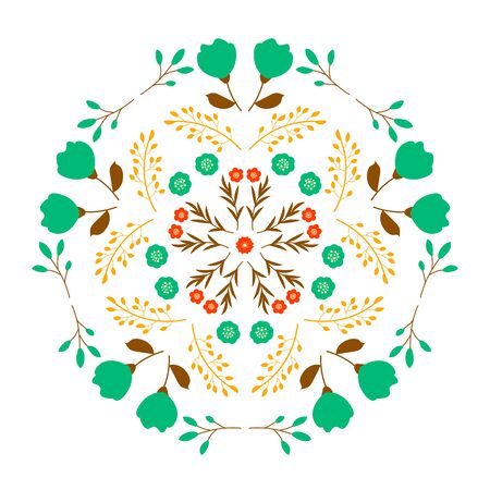 Decorative design of floral mirror pattern on white background. Symmetry modern concept of geometric ornament.のイラスト素材
