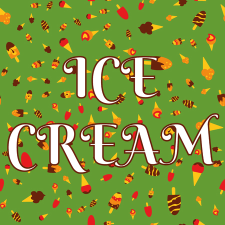 Ice-cream background seamless pattern. Sweet chocolate, strawberry fairy ice cream setのイラスト素材