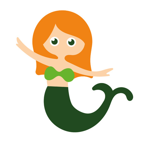 Vector illustration of cute underwater mermaid girl. Fairy fantasy of sea. Isolated character water mythology princess. Young fairytale magic woman with long hair and tail.のイラスト素材