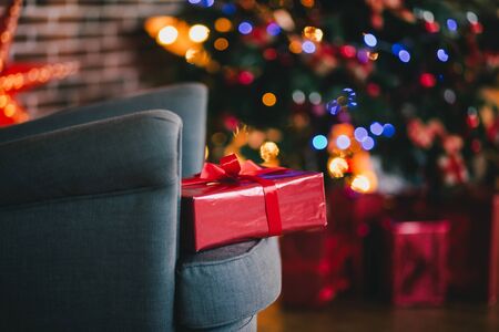 Presents under the Christmas tree background. Holiday moodの写真素材