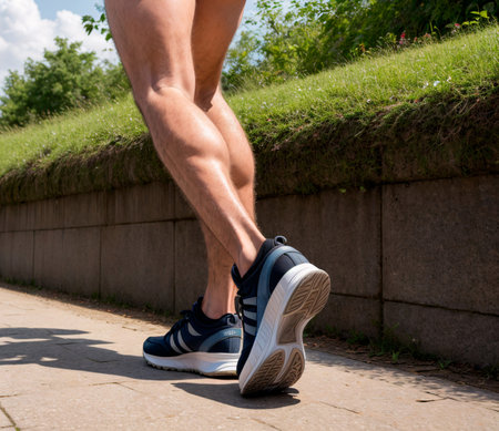 Active person exercising with sports footwear and healthy lifestyle.の素材