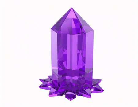 Purple crystal on a white background isolated. 3D rendering illustration.の素材