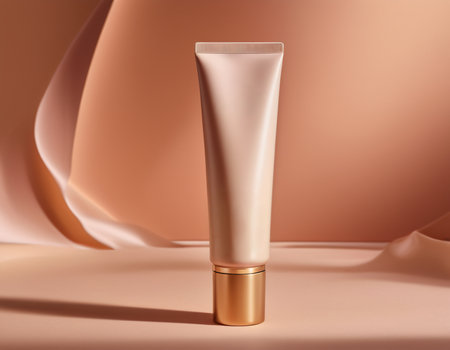 Mockup beige glossy plastic tube for medicine and cosmetics skin care creamの素材