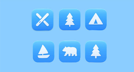 Set of blue icons on the theme of camping. Vector illustration.のイラスト素材