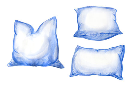 Pillows set watercolor illustration, isolated on white background Pillows with clean white pillow casesの写真素材