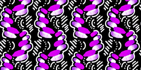 Seamless brushstrokes pattern. Magenta and white stripes on black background. Design for prints on fabrics, textile, covers, paper, wallpaper, interior, patchwork, wrappingの写真素材