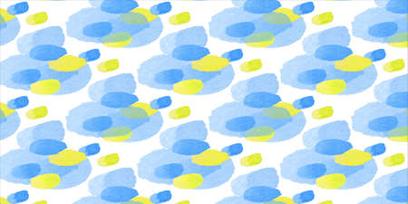 Seamless brushstrokes pattern. Blue and yellow watercolor stripes. Design for prints on fabrics, textile, covers, paper, wallpaper, interior, patchwork, wrappingの写真素材