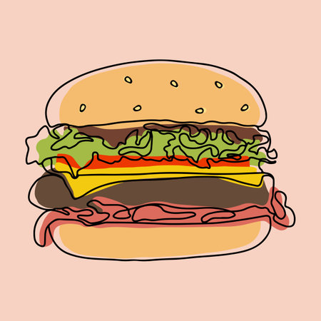 Burger one lineのイラスト素材