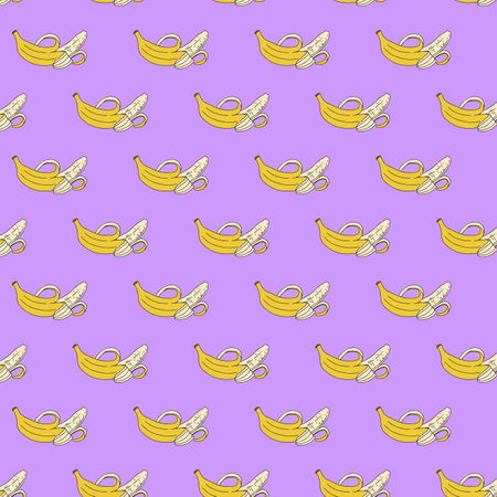 Banana, banana bunch, banana peeled and banana slices vector illustration.のイラスト素材