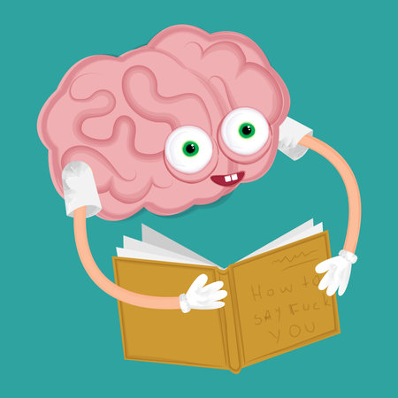 Brain in the form of a cartoon character. A diseased internal organ. Watercolor illustration isolated on a white background. Stock print on the theme of anatomy and medicineのイラスト素材