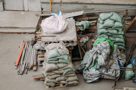 Construction materials and debris remaining after residential building renovation