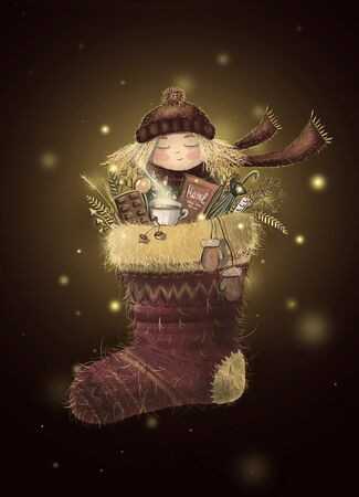 Cute card with magic autumn girlの写真素材