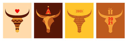 Set of New Year Card With a Bullのイラスト素材