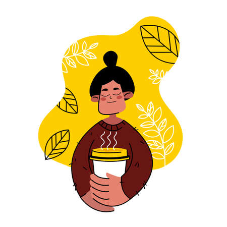 Woman with a Cup of Coffee in her Handsのイラスト素材