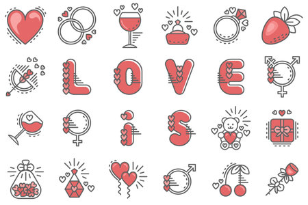 The line black and red symbols collection for wedding, engagement, anniversary events and more.のイラスト素材