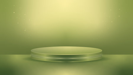 3d abstract advertising mockup with round podium for product presentation. Realistic design of circle pedestal in fresh green nature color. cosmetic showcase. vector illustration.のイラスト素材
