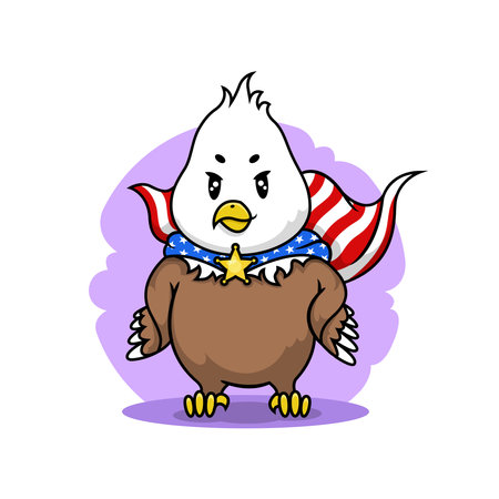 Cute eagle character with USA flag. Patriotic mascot cartoon. Vector illustration.のイラスト素材