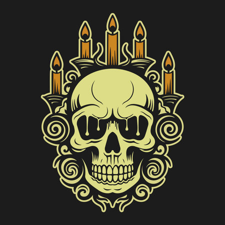 Melted skull and burning candles tattoo style illustration.のイラスト素材