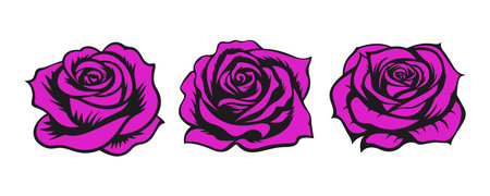 Set of roses old-fashioned tattoo style illustration.のイラスト素材
