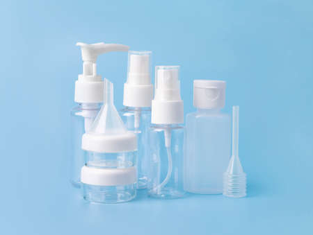 Dispenser, jar, spray, funnel for cosmetic transportation during airplane flight