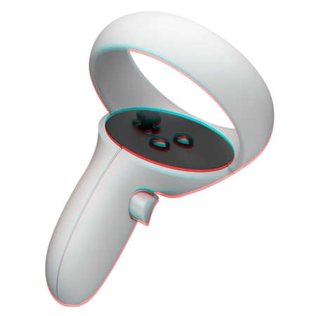 New White VR Controller, Virtual Reality Joystick Isolated On White Background. Glitch Effect.