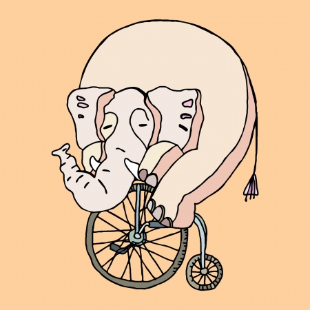A baby circus elephant balancing on a bikeのイラスト素材