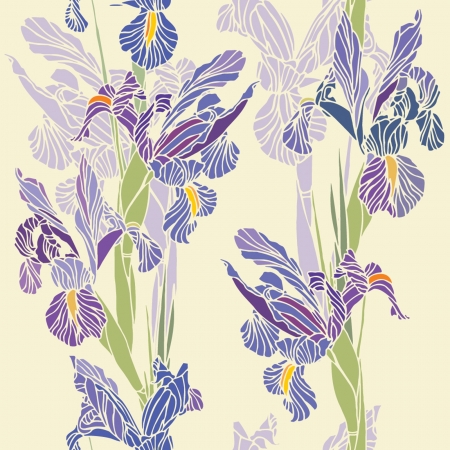 Elegance Seamless pattern with flowers narcissus and iris,  floral illustration in vintage styleのイラスト素材
