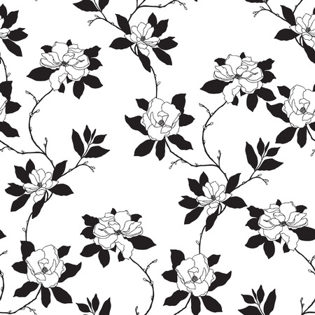 Elegance Seamless pattern with flowers rose and magnolia, vector floral illustration in vintage style  Rose bouquetのイラスト素材