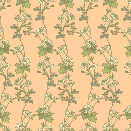 Elegance Seamless pattern with camomile flowers, vector floral illustration in vintage styleのイラスト素材