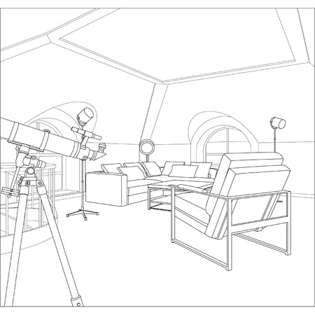 Editable vector illustration of an outline sketch of a interior  3D Graphical drawing interiorのイラスト素材