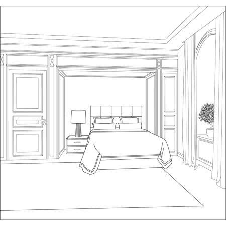 Editable vector illustration of an outline sketch of a interior  3D Graphical drawing interiorのイラスト素材