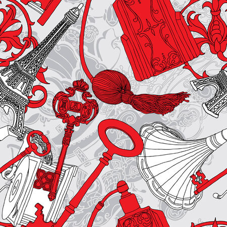 Vintage seamless pattern - illustration of antique objectsのイラスト素材
