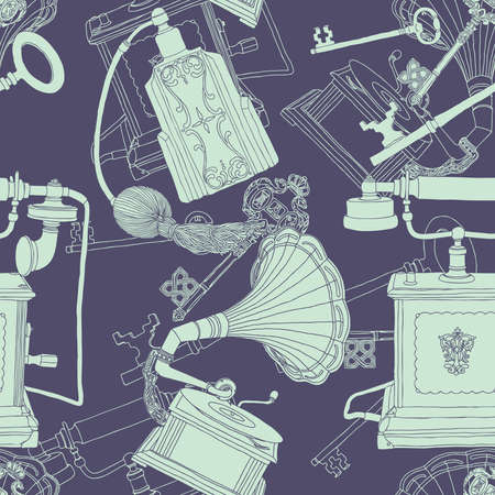 Vintage seamless pattern - illustration of antique objectsのイラスト素材