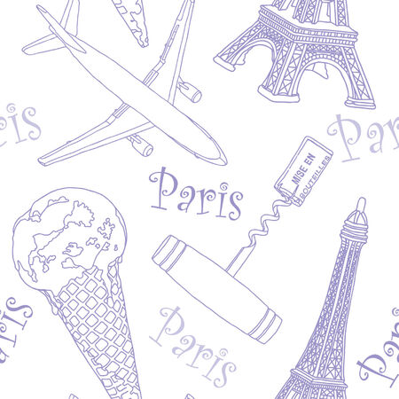 Vintage seamless pattern - illustration of of Paris symbolsのイラスト素材