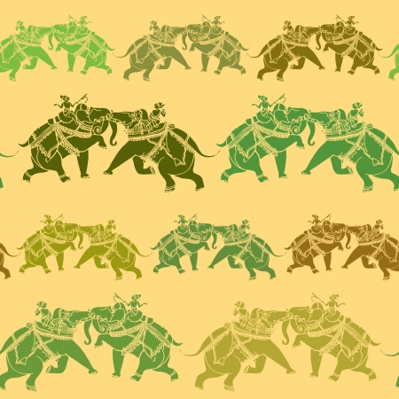 Elegance Seamless pattern with Indian army of elephants, vector ornament illustration in vintage styleのイラスト素材
