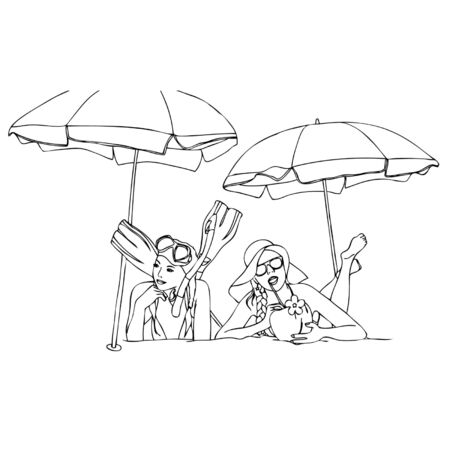 Beautiful summer beach womenのイラスト素材