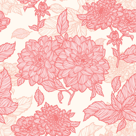 Elegance Seamless pattern with dahlias flowers, vector floral illustration in vintage styleのイラスト素材