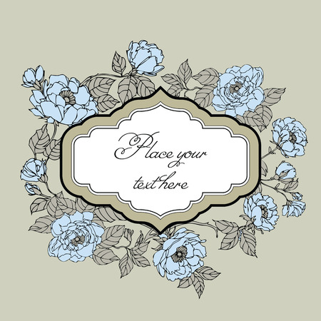 Vintage floral frame whith roses flowersのイラスト素材