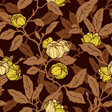 Floral seamless pattern. Abstract ornamental flowers. Flourish leaves backgroundのイラスト素材