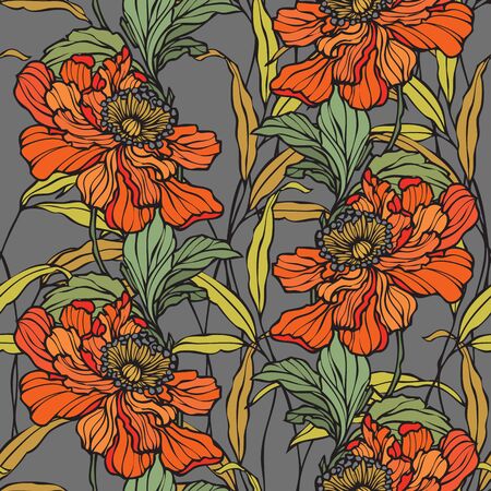 Floral seamless pattern with flowers poppyのイラスト素材